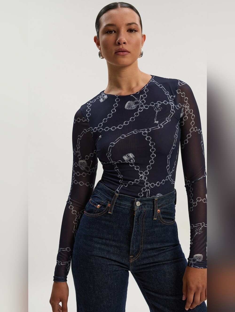Karen Millen Mesh Printed chain bodysuit Size M